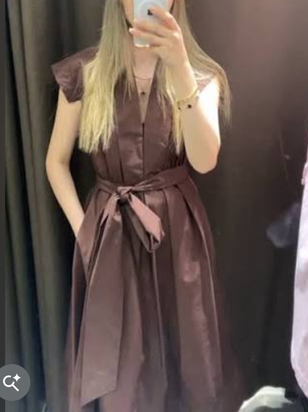 Zara Brown V-Neck Midi Dress
